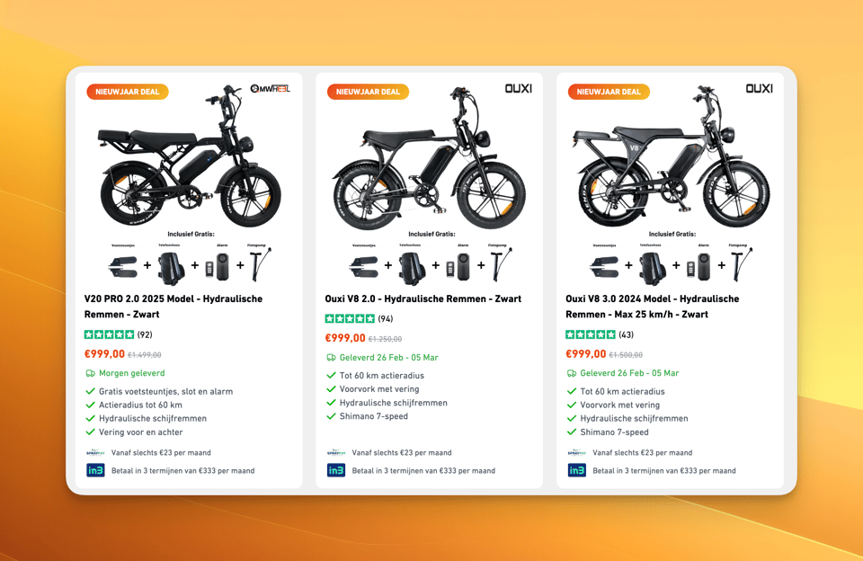 Daily Ride product card with frame swatches, price-from logic, and quick-add to cart
